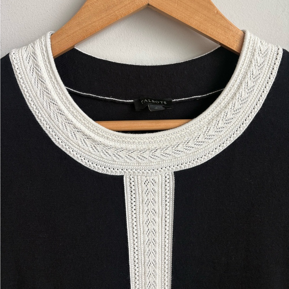 Talbots Black Fit & Flare Dress with Ivory Trim – Women’s Size Small - Picture 4 of 10